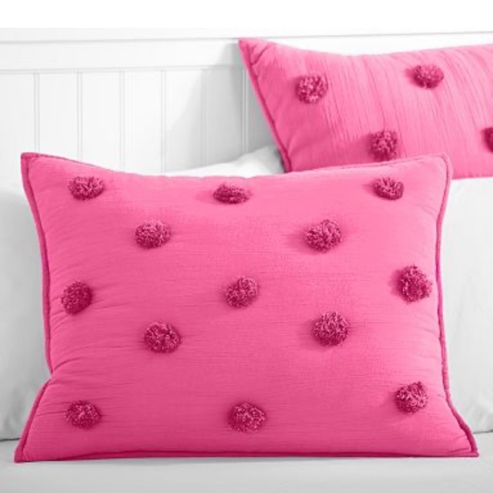 PB Teen Pink Pom Pom Crinkle Puff Sham‎ NWT
